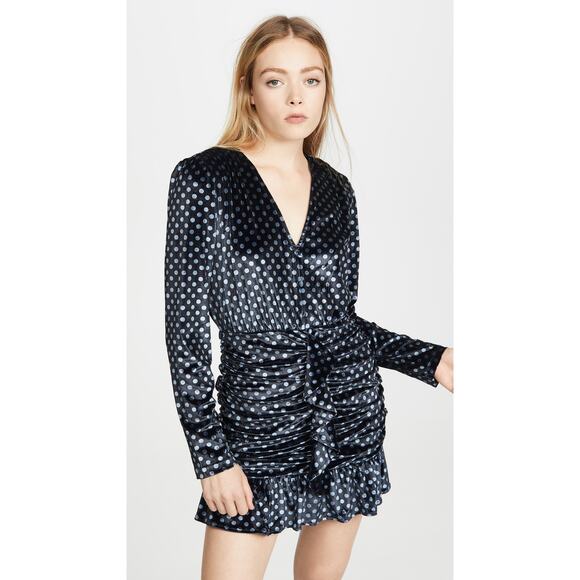 Endless Rose Velvet Dress XS Black Polka Dot Ruched Ruffle Holiday Party NWT - Picture 1 of 9